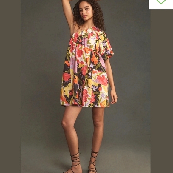 NWT Anthropologie x Yukiko Noritake floral one sleeve mini shift dress small - Picture 1 of 10